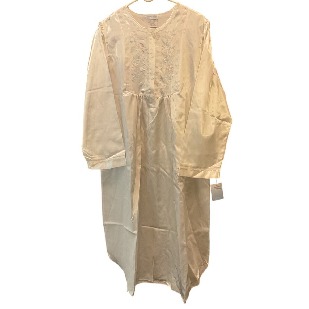 NWT VTG Miss Elaine Heavenly Bodies Nightgown Large Ivory Embroidered Satiny
